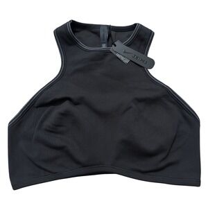 NikeSKIMS Ribbed High Neck Racerback & Front Sports Bra Obsidian/Armor NWT  L/G